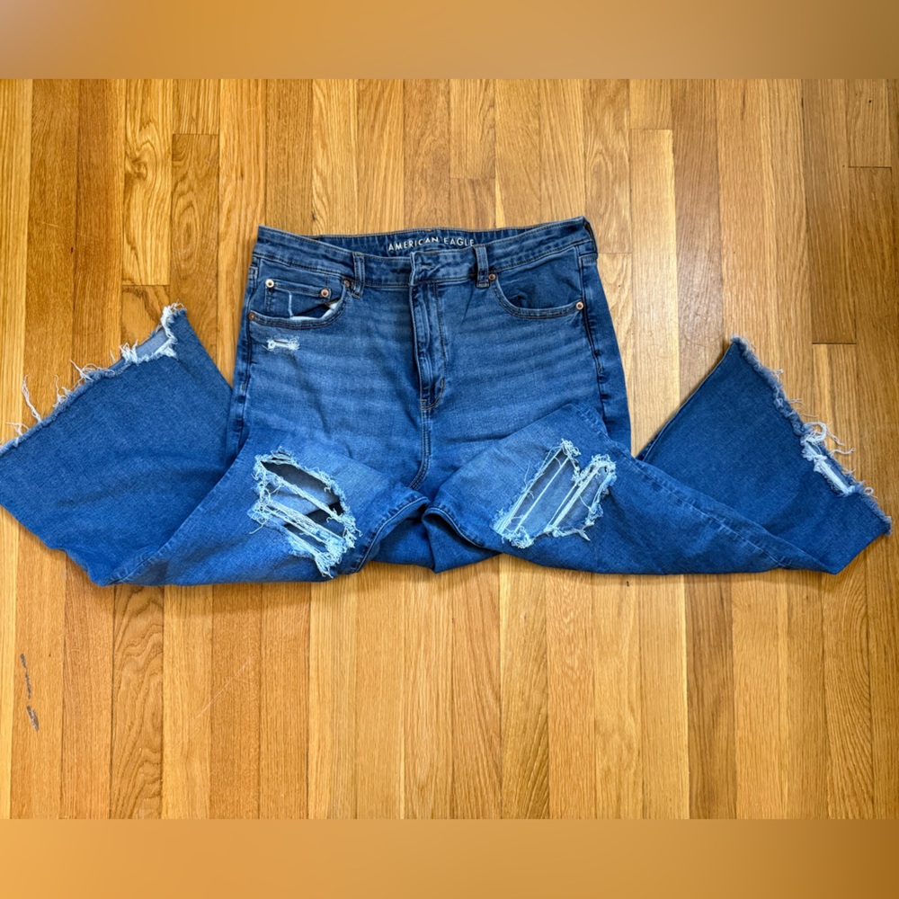 American Eagle Super High Rise Distressed Flare Jeans
